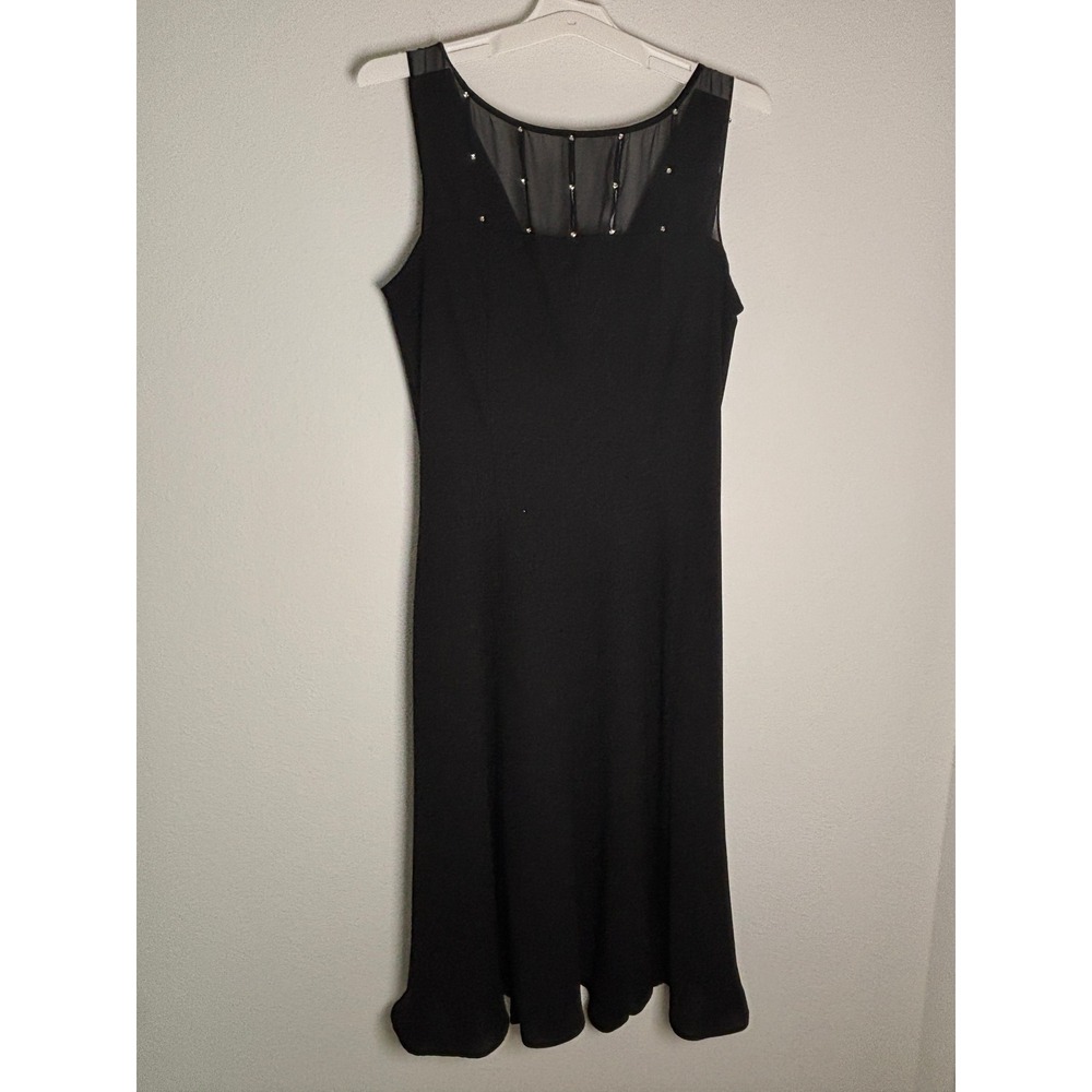 Jones Wear Dress Black Sleeveless Rhinestone Mesh Neck Cowl‎ Back Midi Dress 16
